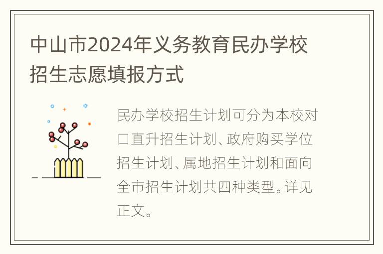 中山市2024年义务教育民办学校招生志愿填报方式