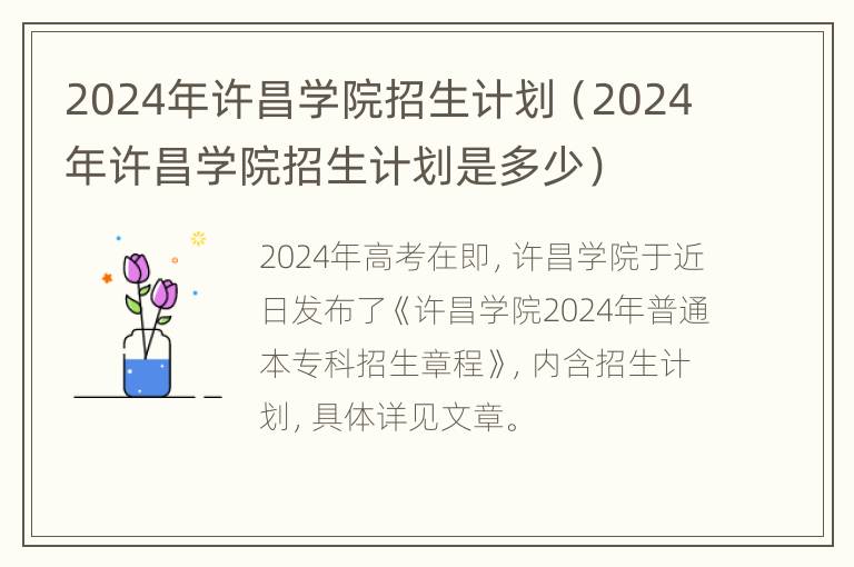 2024年许昌学院招生计划（2024年许昌学院招生计划是多少）