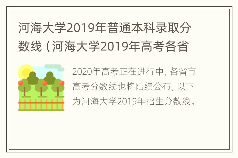 河海大学2019年普通本科录取分数线（河海大学2019年高考各省录取线）