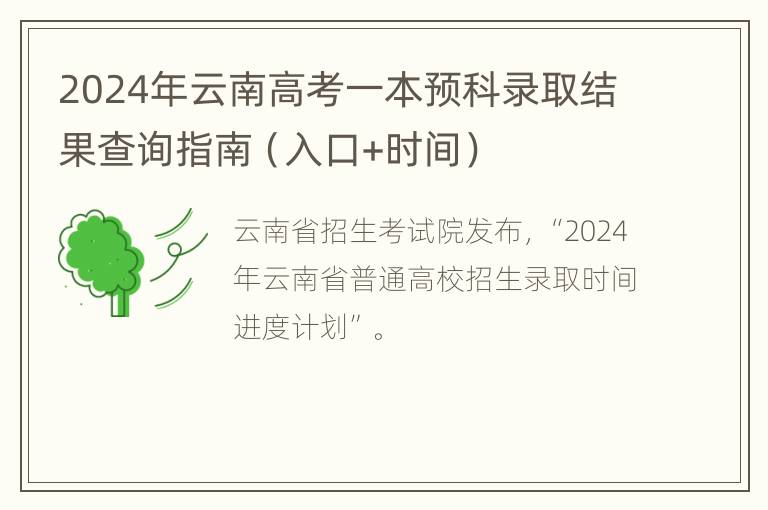 2024年云南高考一本预科录取结果查询指南（入口+时间）