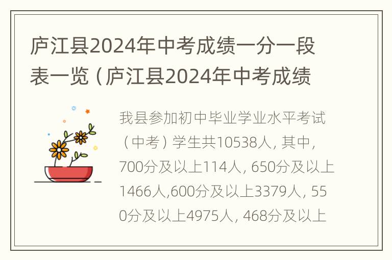 庐江县2024年中考成绩一分一段表一览（庐江县2024年中考成绩一分一段表一览）