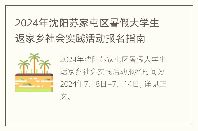 2024年沈阳苏家屯区暑假大学生返家乡社会实践活动报名指南