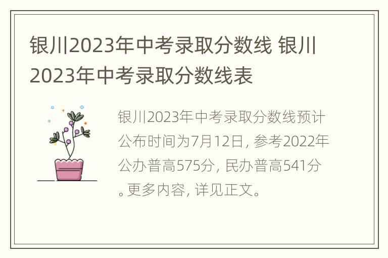 银川2023年中考录取分数线 银川2023年中考录取分数线表