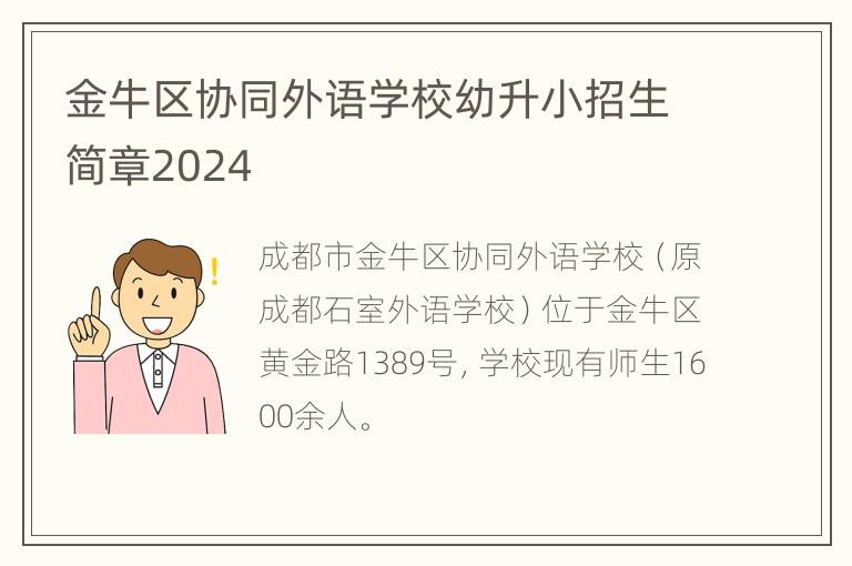 金牛区协同外语学校幼升小招生简章2024