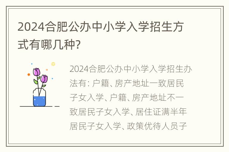 2024合肥公办中小学入学招生方式有哪几种？