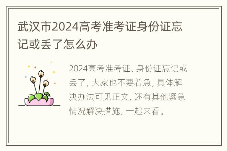 武汉市2024高考准考证身份证忘记或丢了怎么办