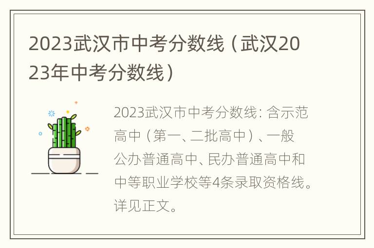 2023武汉市中考分数线（武汉2023年中考分数线）