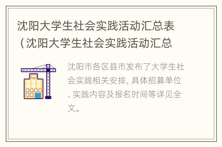 沈阳大学生社会实践活动汇总表（沈阳大学生社会实践活动汇总表）