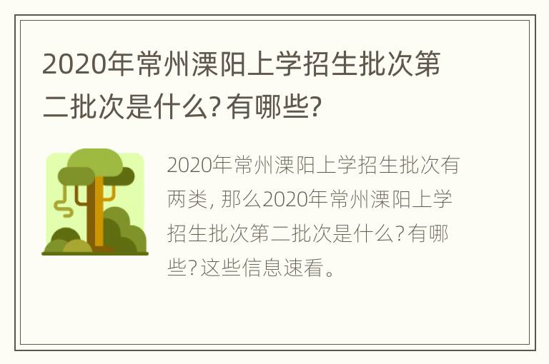 2020年常州溧阳上学招生批次第二批次是什么？有哪些？