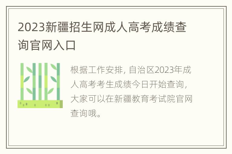 2023新疆招生网成人高考成绩查询官网入口