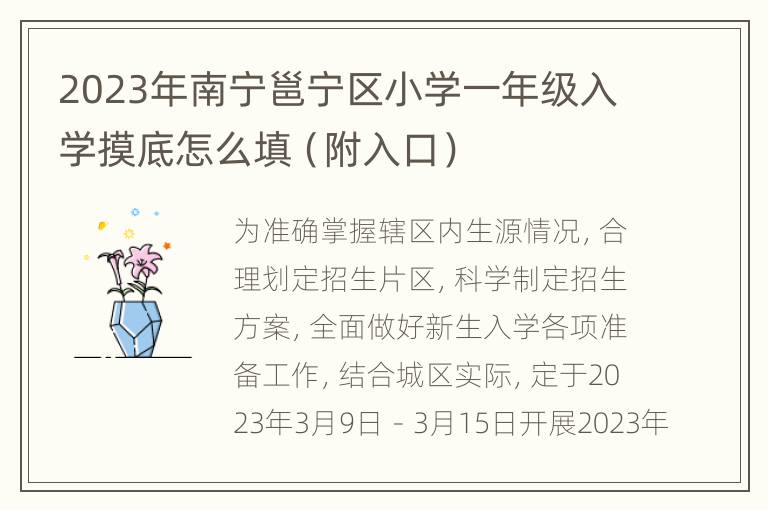 2023年南宁邕宁区小学一年级入学摸底怎么填（附入口）