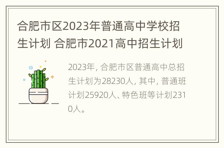 合肥市区2023年普通高中学校招生计划 合肥市2021高中招生计划