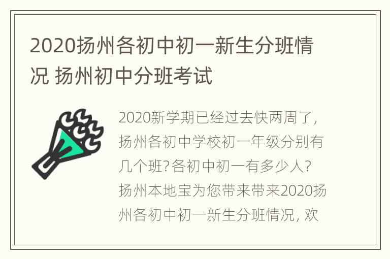 2020扬州各初中初一新生分班情况 扬州初中分班考试