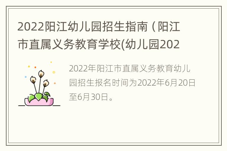 2022阳江幼儿园招生指南（阳江市直属义务教育学校(幼儿园2020年招生方案）