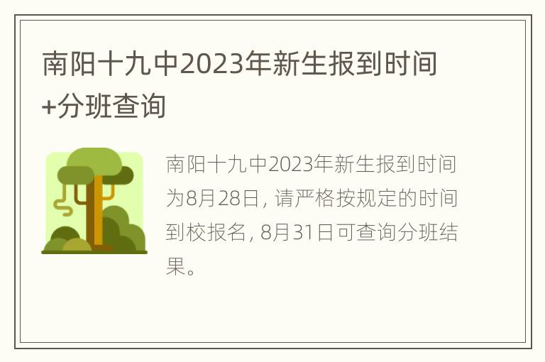 南阳十九中2023年新生报到时间+分班查询