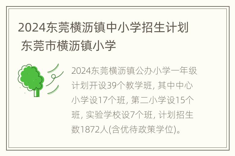 2024东莞横沥镇中小学招生计划 东莞市横沥镇小学