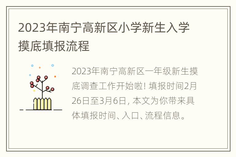 2023年南宁高新区小学新生入学摸底填报流程