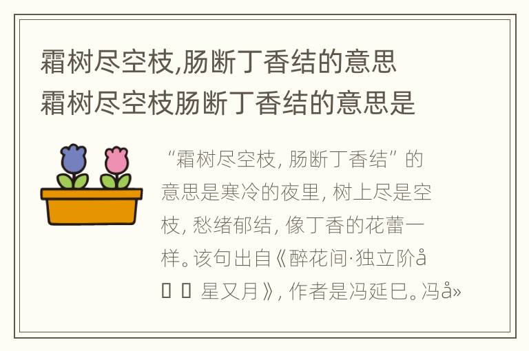 霜树尽空枝,肠断丁香结的意思 霜树尽空枝肠断丁香结的意思是什么