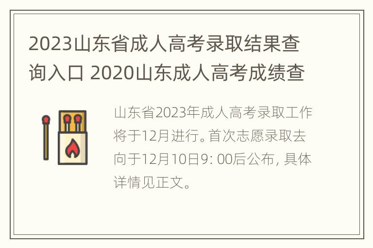 2023山东省成人高考录取结果查询入口 2020山东成人高考成绩查询官方入口