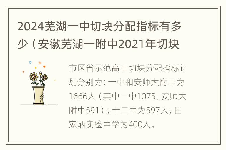 2024芜湖一中切块分配指标有多少（安徽芜湖一附中2021年切块指标公布）