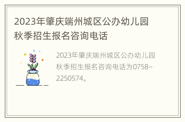 2023年肇庆端州城区公办幼儿园秋季招生报名咨询电话