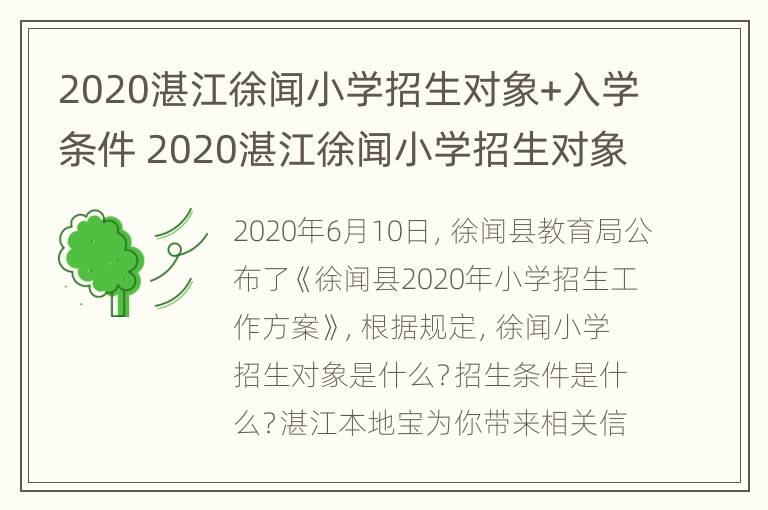 2020湛江徐闻小学招生对象+入学条件 2020湛江徐闻小学招生对象 入学条件及要求