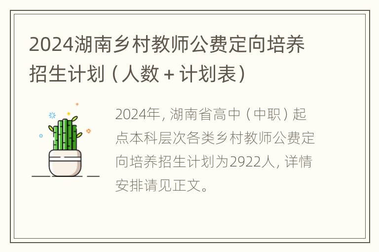 2024湖南乡村教师公费定向培养招生计划（人数＋计划表）