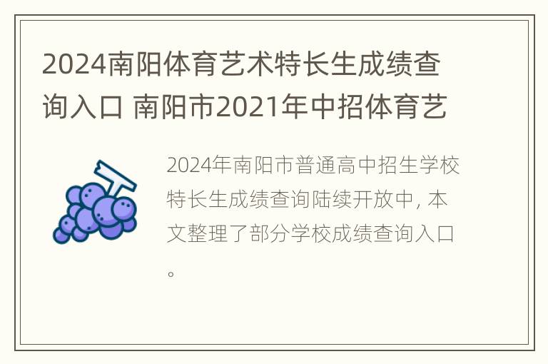 2024南阳体育艺术特长生成绩查询入口 南阳市2021年中招体育艺术特长生招生计划表