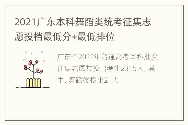 2021广东本科舞蹈类统考征集志愿投档最低分+最低排位