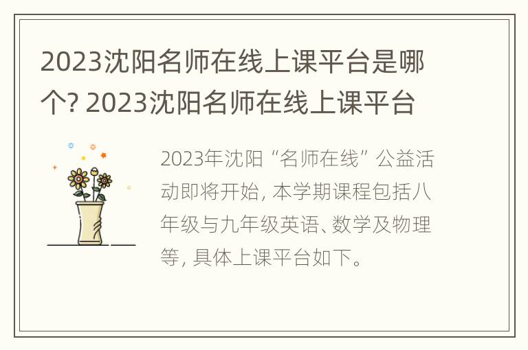 2023沈阳名师在线上课平台是哪个? 2023沈阳名师在线上课平台是哪个