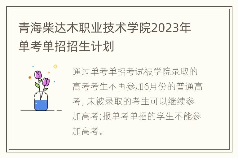 青海柴达木职业技术学院2023年单考单招招生计划