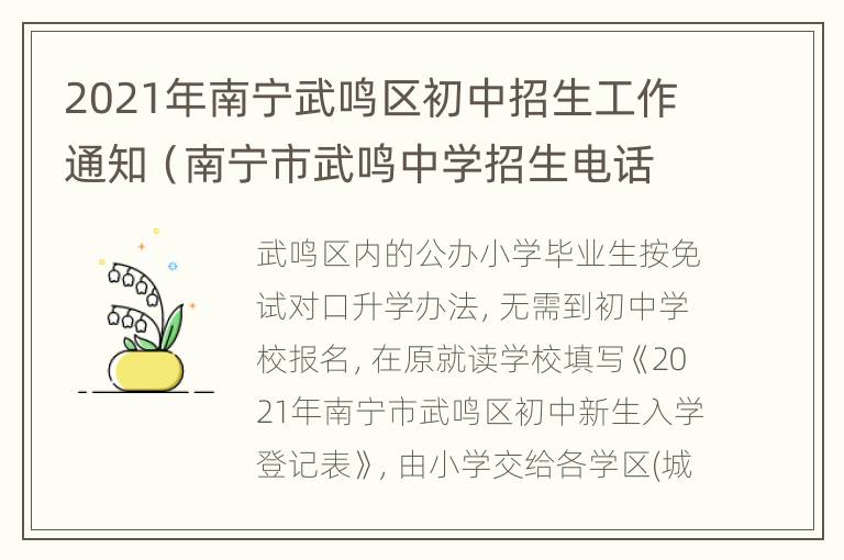 2021年南宁武鸣区初中招生工作通知（南宁市武鸣中学招生电话）