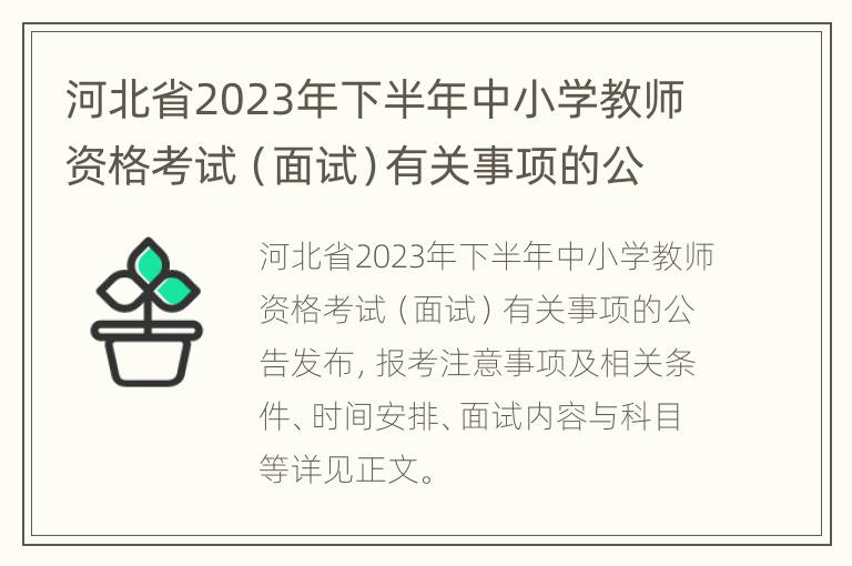 河北省2023年下半年中小学教师资格考试（面试）有关事项的公告