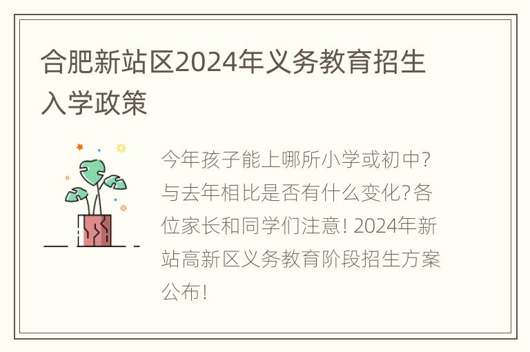 合肥新站区2024年义务教育招生入学政策