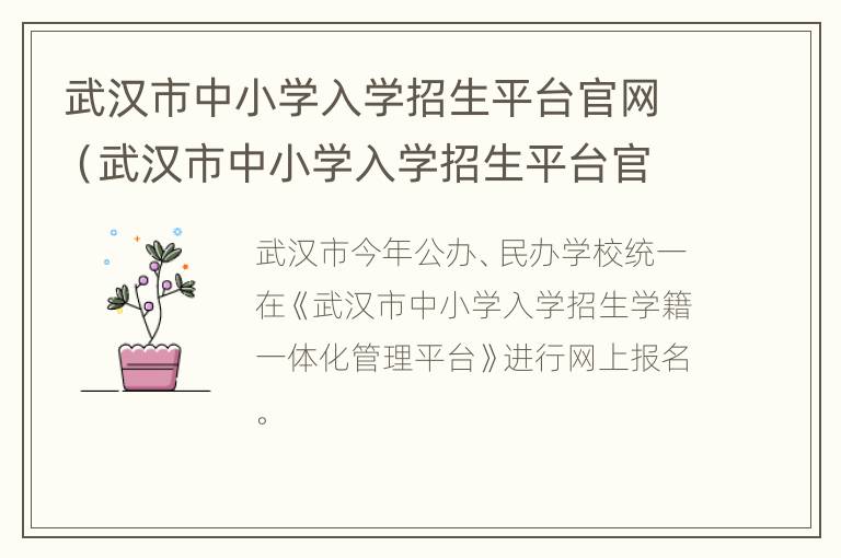 武汉市中小学入学招生平台官网（武汉市中小学入学招生平台官网查询）