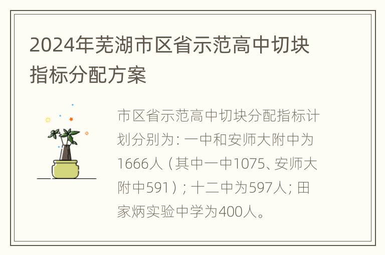 2024年芜湖市区省示范高中切块指标分配方案