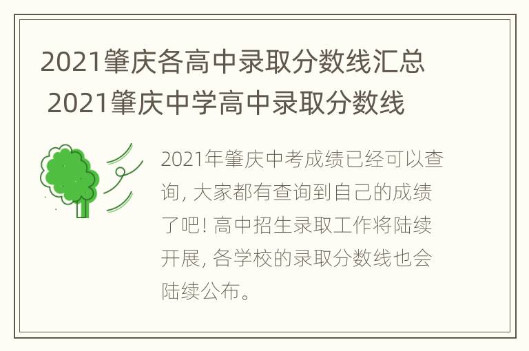 2021肇庆各高中录取分数线汇总 2021肇庆中学高中录取分数线