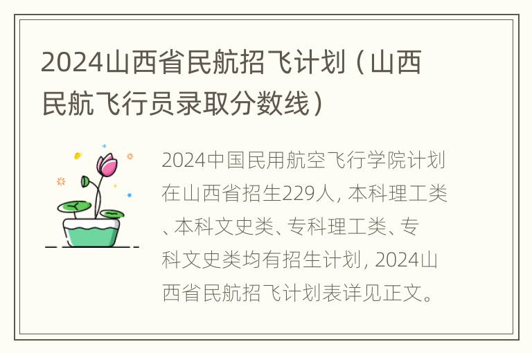 2024山西省民航招飞计划（山西民航飞行员录取分数线）