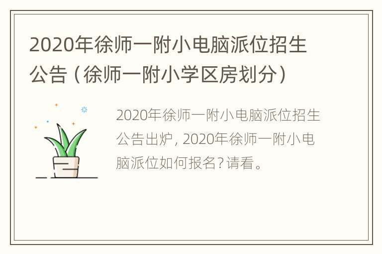 2020年徐师一附小电脑派位招生公告（徐师一附小学区房划分）