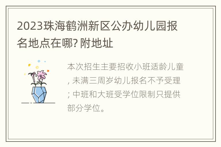 2023珠海鹤洲新区公办幼儿园报名地点在哪？附地址