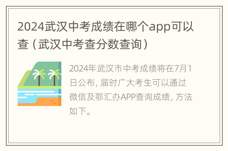 2024武汉中考成绩在哪个app可以查（武汉中考查分数查询）