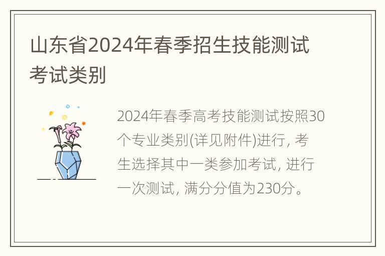 山东省2024年春季招生技能测试考试类别