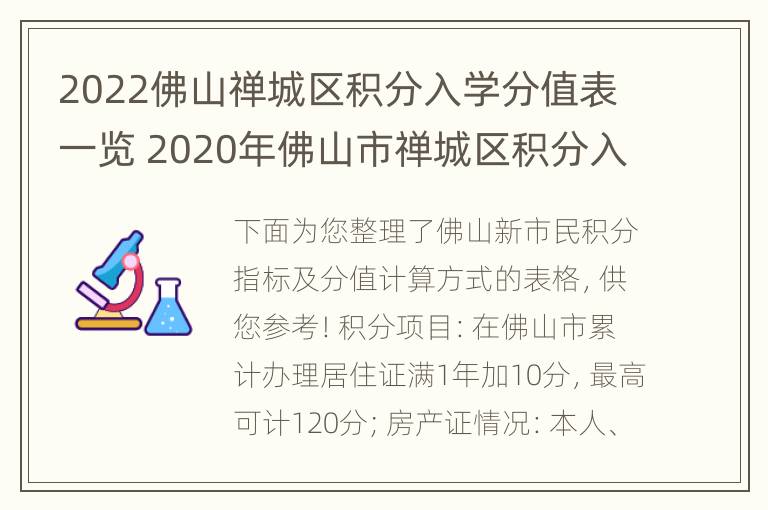 2022佛山禅城区积分入学分值表一览 2020年佛山市禅城区积分入学分数公布