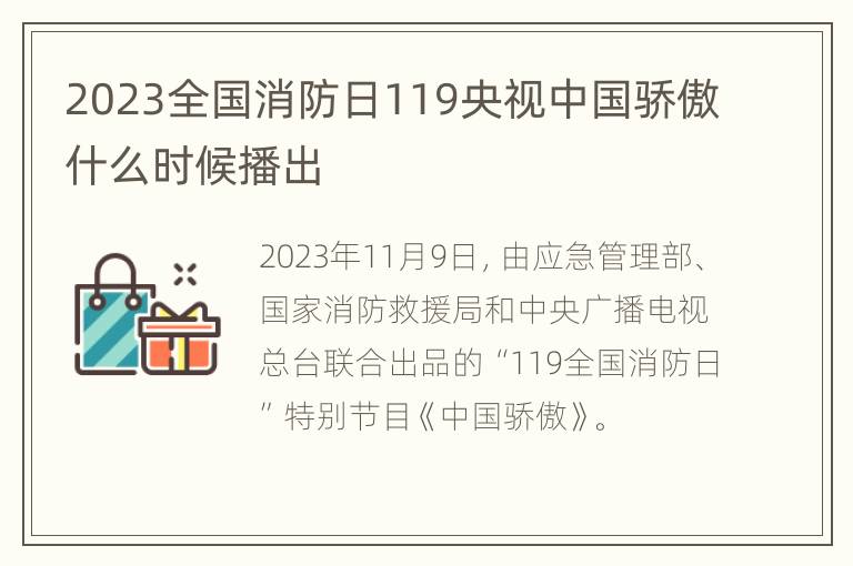 2023全国消防日119央视中国骄傲什么时候播出