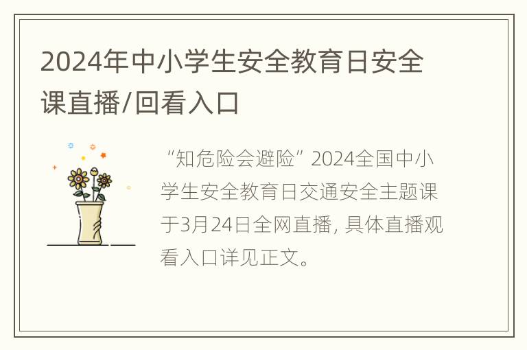 2024年中小学生安全教育日安全课直播/回看入口