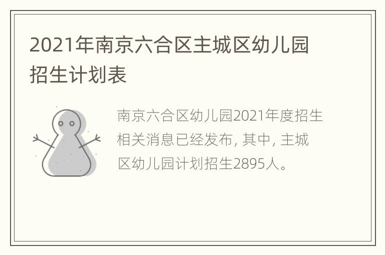 2021年南京六合区主城区幼儿园招生计划表