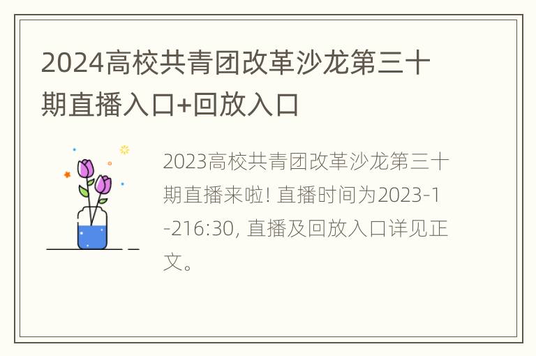 2024高校共青团改革沙龙第三十期直播入口+回放入口