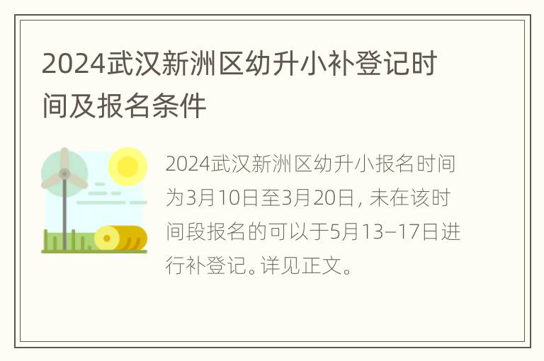 2024武汉新洲区幼升小补登记时间及报名条件