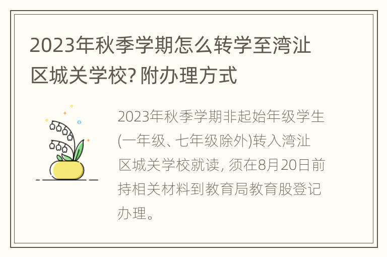 2023年秋季学期怎么转学至湾沚区城关学校？附办理方式