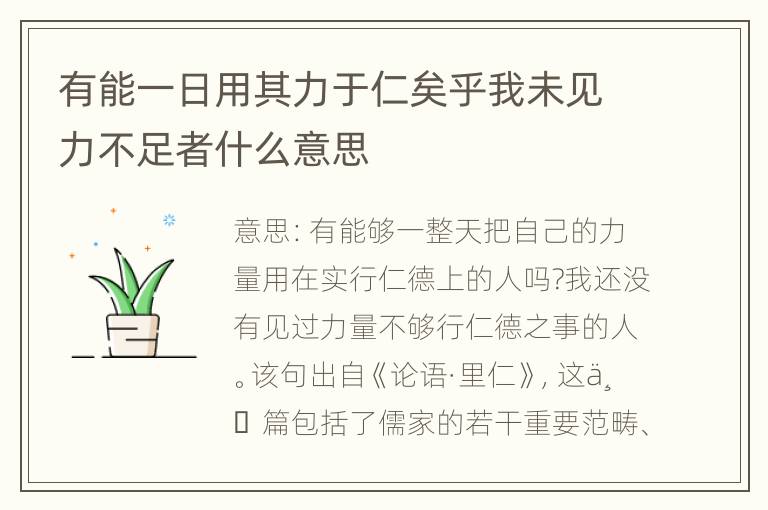 有能一日用其力于仁矣乎我未见力不足者什么意思